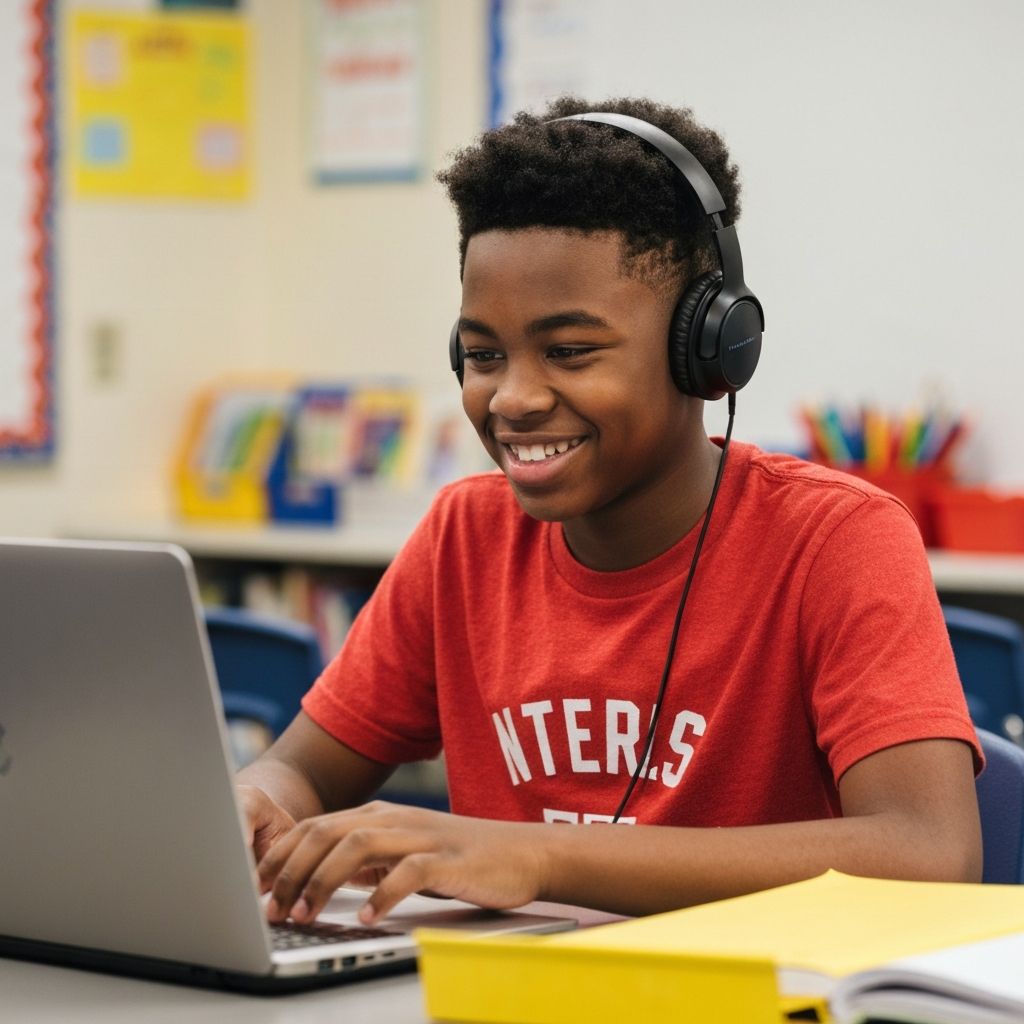 Happy Black middle schooler learning with Chatty Prep